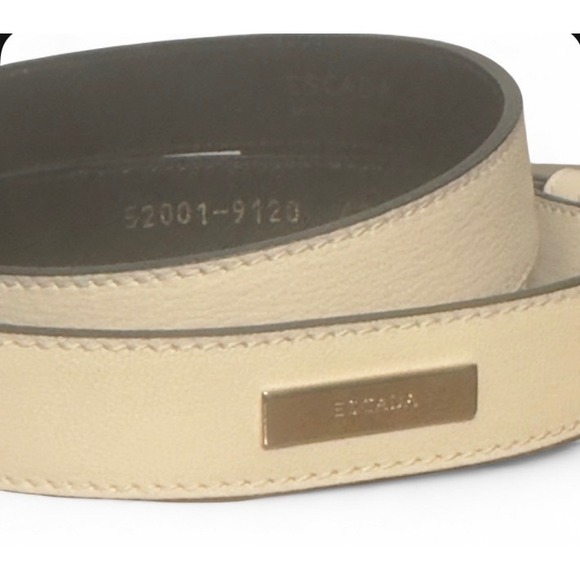 Escada Womens Cream Leather Belt Gold Logo Buckle Made in Italy Sz 42 52001-9120